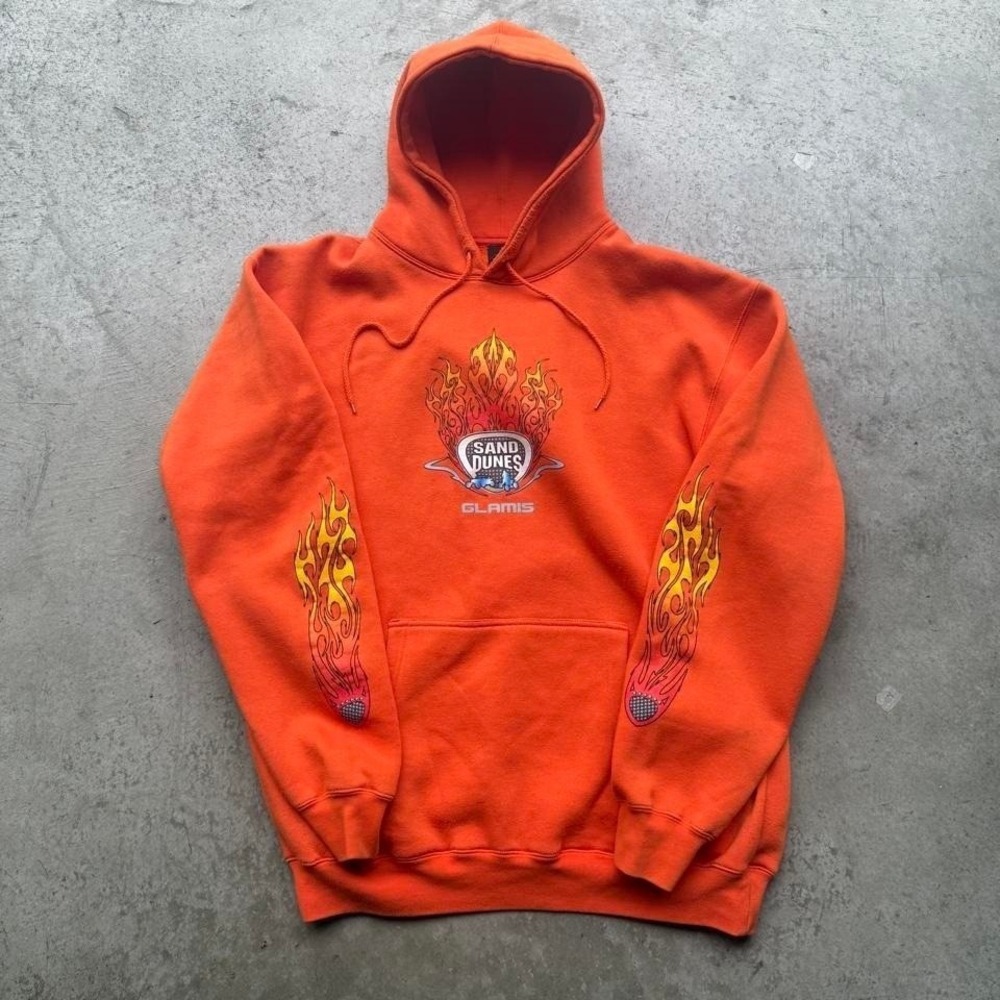 Vintage Sand Dunes Glamis Center Logo Flames Motorcycle Choppers Hoodie Mens XL